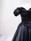 Elegant Black Prom Dresses 2025 Ball Gown Off-The-Shoulder Puffy Short Sleeve Backless Floor-Length / Long Prom Formal Dresses
