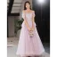 Modest / Simple Lavender Lace Flower Prom Dresses A-Line / Princess 2023 Off-The-Shoulder Sleeveless Backless Floor-Length / Long Tulle Prom Formal Dresses