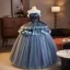 Demure Ocean Blue Quinceañera Appliques Prom Dresses 2025 Ball Gown Strapless Sleeveless Backless Tea-length Prom Formal Dresses