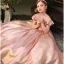 Elegant Candy Pink Sequins Flower Girl Dresses Prom 2022 Ball Gown Scoop Neck Short Sleeve Bow Floor-Length / Long Flower Girl Dresses