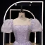 Elegante Lavendel Pailletten Ballkleider 2023 A Linie Eckiger Ausschnitt Geschwollenes Kurze Ärmel Rückenfreies Lange Ball Festliche Kleider