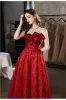 Red Charming Glitter Sequins Evening Dresses 2022 A-Line / Princess Strapless Bow Sleeveless Backless Floor-Length / Long Evening Party Formal Dresses