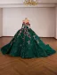 Luksus Vintage Mørk Grønn Beading Blonder Blomst Perle Appliques Ballkjoler 2026 Ballkjole Kjæreste Korte Ermer Ryggløse Lange