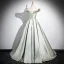 Modest / Simple Sage Green A-Line / Princess Prom Dresses 2024 Off-The-Shoulder Sleeveless Backless Sweep Train Prom Formal Dresses