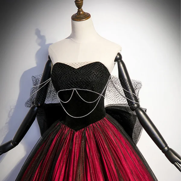 Ethnisch Burgunderrot Ballkleider 2023 Ballkleid Bandeau Ärmellos Rückenfreies Schleife Lange Ball Festliche Kleider