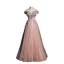 Charmant Dunkel Rosa Glanz Pailletten Ballkleider 2022 A Linie Off Shoulder Applikationen Kurze Ärmel Rückenfreies Lange Ball Festliche Kleider