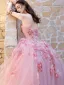 Flower Fairy Blushing Pink Appliques Prom Dresses 2025 Ball Gown Strapless Sleeveless Backless Floor-Length / Long Formal Dresses