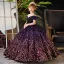 Sparkly Purple Sequins Birthday Flower Girl Dresses 2024 Ball Gown Scoop Neck Short Sleeve Backless Floor-Length / Long