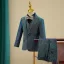 Fashion Navy Blue Glitter 5-piece Long Sleeve Boys Wedding Suits 2024 Coat Pants Shirt Tie Vest
