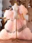 Mode Rougissant Rose Volants en Cascade Manches Courtes Promo châle 2025 Tulle