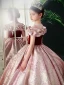 Elegant Burgundy Prom Flower Girl Dresses 2022 Ball Gown Ruffle Scoop Neck Sequins Short Sleeve Floor-Length / Long Flower Girl Dresses