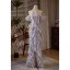 Charmant Lavande Paillettes Plumes Robe De Soirée 2024 Trompette / Sirène De l'épaule Manches Courtes Dos Nu Longue Soirée Robe De Ceremonie