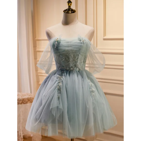 Sexy Sage Green Short Party Dresses 2023 A-Line / Princess Strapless Sleeveless Backless Beading Pearl Sequins Evening Party Party Dresses