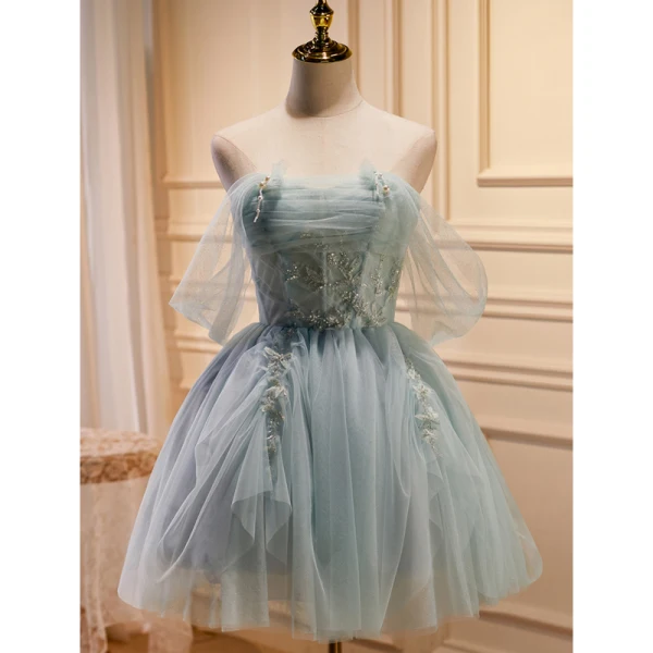Sexy Bleu Ciel Perlage Perle Paillettes Courte Robe De Fête 2023 Bustier Sans Manches Dos Nu Cocktail Soirée Robe De Ceremonie