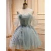 Sexy Sky Blue Beading Pearl Sequins Short Party Dresses 2023 Strapless Sleeveless Backless Cocktail Party Evening Party Formal Dresses