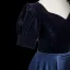Vintage / Retro Navy Blue Sequins Satin Prom Dresses 2023 A-Line / Princess Square Neckline Short Sleeve Backless Floor-Length / Long Formal Dresses