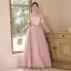 Charming Blushing Pink Tassel Prom Dresses 2024 A-Line / Princess Off-The-Shoulder Sleeveless Backless Floor-Length / Long Prom Formal Dresses