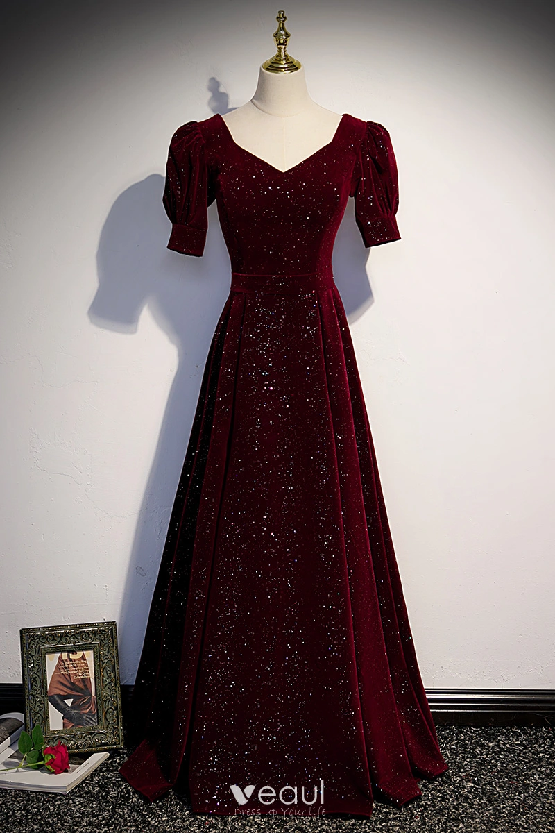 Vintage Burgundy Long Prom Dresses