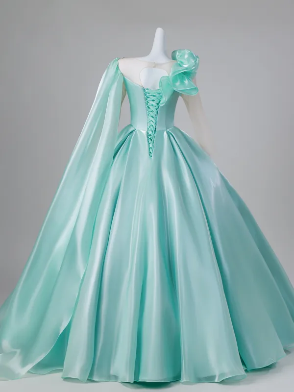 Vintage / Retro Mint Green Beading Rhinestone Prom Dresses 2026 Ball Gown Scoop Neck Long Sleeve Backless Floor-Length / Long Formal Dresses