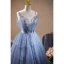 Sexy Bleu Ciel Perlage Faux Diamant Robe De Soirée 2023 Princesse Bretelles Spaghetti Sans Manches Dos Nu Longue Soirée Robe De Ceremonie