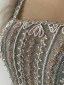Illusion Gris Perlage Perle Faux Diamant Robe De Soirée 2023 Princesse Encolure Carrée Manches Courtes Dos Nu Noeud Ceinture Longue Soirée Robe De Ceremonie