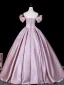 Elegante Rosa Satin Ballkleider 2026 Ballkleid Off Shoulder Kurze Ärmel Rückenfreies Lange Festliche Kleider