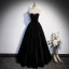 Elegant Black Fall Winter Suede Prom Dresses 2023 A-Line / Princess Strapless Rhinestone Long Sleeve Backless Floor-Length / Long Prom Formal Dresses