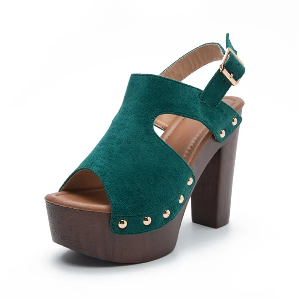 Chic / Beautiful Black Summer Suede Womens Sandals 2022 Street Wear 12 cm Thick Heels Open / Peep Toe Sandals High Heels