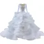 Luxury / Gorgeous Charming White Beading Sequins Cascading Ruffles Wedding Dresses 2023 Ball Gown Scoop Neck Long Sleeve Backless Chapel Train Wedding