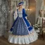 Vintage / Retro Medieval Royal Blue Beading Sequins Lace Flower Prom Dresses 2024 Ball Gown Square Neckline Bell sleeves Floor-Length / Long Prom Formal Dresses