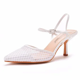 Modest Simple White Casual Pierced Womens Sandals 2022 7 Cm Stiletto Heels Pointed Toe Sandals High Heels