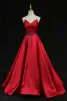 Modest  Burgundy Satin Prom Dresses 2024 Ball Gown Sweetheart Sleeveless Backless Bow Sash Floor-Length / Long Formal Dresses