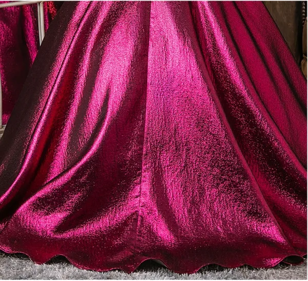Chic / Beautiful Fuchsia Sequins Bow Birthday Flower Girl Dresses 2025 Ball Gown High Neck Sweep Train Long Sleeve