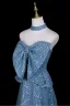 Scintillantes Bleu Ciel Paillettes Soirée Robe De Fete 2025 Princesse Noeud Bustier Sans Manches Dos Nu Longue Robe De Ceremonie