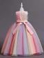 Chic / Beautiful Blushing Pink Butterfly Appliques Rainbow Birthday Flower Girl Dresses 2024 Ball Gown Scoop Neck Sleeveless Bow Sash Floor-Length / Long