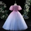 Chic / Belle Violet Dégradé De Couleur Robe De Bal 2022 Robe Boule Bretelles Spaghetti Manches Courtes Dos Nu Perlage Paillettes Longue Robe De Ceremonie