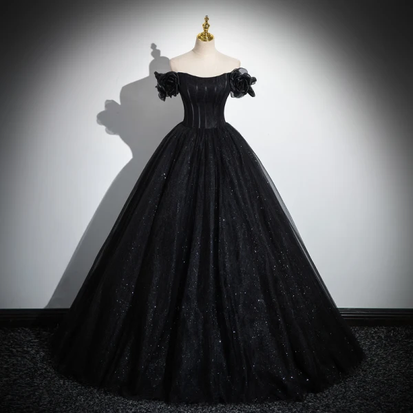Charmant Schwarz Pailletten Ballkleider 2023 Ballkleid Off Shoulder Ärmellos Rückenfreies Lange Ball Festliche Kleider