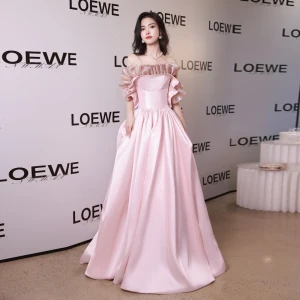 Charmant Rougissant Rose Volants Robe De Soirée 2023 Princesse Bustier Sans Manches Dos Nu Longue Soirée Robe De Ceremonie