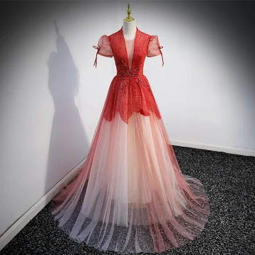 Chic Belle Multi Couleurs Rouge Robe De Bal 2022 Princesse U Cou Manches Courtes Dos Nu Perlage Paillettes Longue Robe De Ceremonie