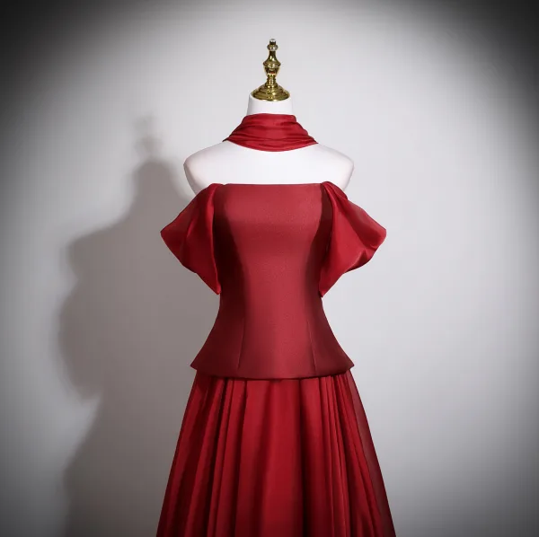 Chic / Belle Bordeaux Robe De Bal 2025 Princesse Bustier Sans Manches Dos Nu Longue Robe De Ceremonie