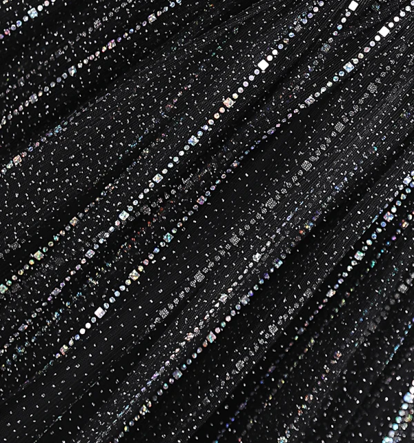 Bling Bling Noire Faux Diamant Paillettes Robe De Bal 2024 Princesse Encolure Carrée Manches Courtes Dos Nu Longue Promo Robe De Ceremonie