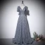 Sparkly Silver Grey Sequins Prom Dresses 2022 A-Line / Princess V-Neck Short Sleeve Backless Floor-Length / Long Prom Formal Dresses