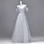 Flower Fairy Prom Dresses Grey Sequins Appliques Prom Dresses 2026 A-Line / Princess Spaghetti Straps Short Sleeve Backless Floor-Length / Long Formal Dresses