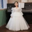 Charming White Birthday Flower Girl Dresses 2022 Ball Gown Cascading Ruffles V-Neck Beading Sequins 3/4 Sleeve Backless Floor-Length / Long Flower Girl Dresses
