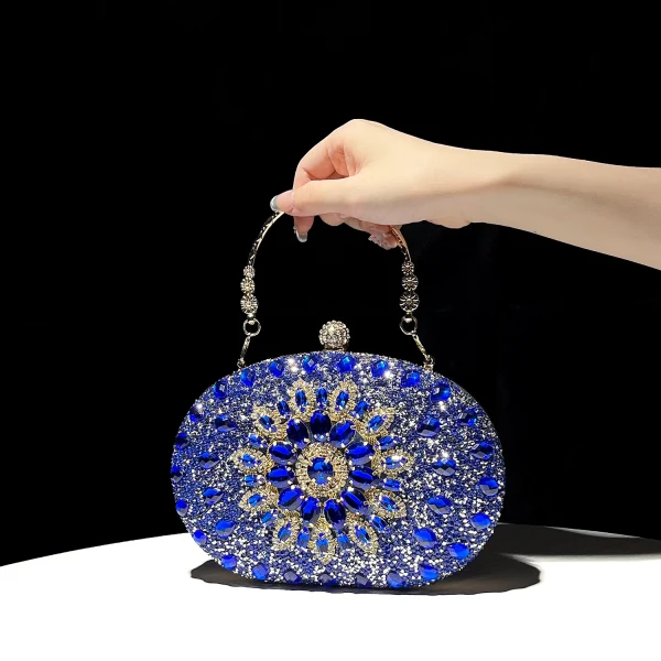 Moda Królewski Niebieski Rhinestone Bal Stop Torebka 2024