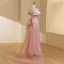 Glitzernden Rosa Pailletten Ballkleider 2023 A Linie Off Shoulder Ärmellos Rückenfreies Schleife Lange Ball Festliche Kleider