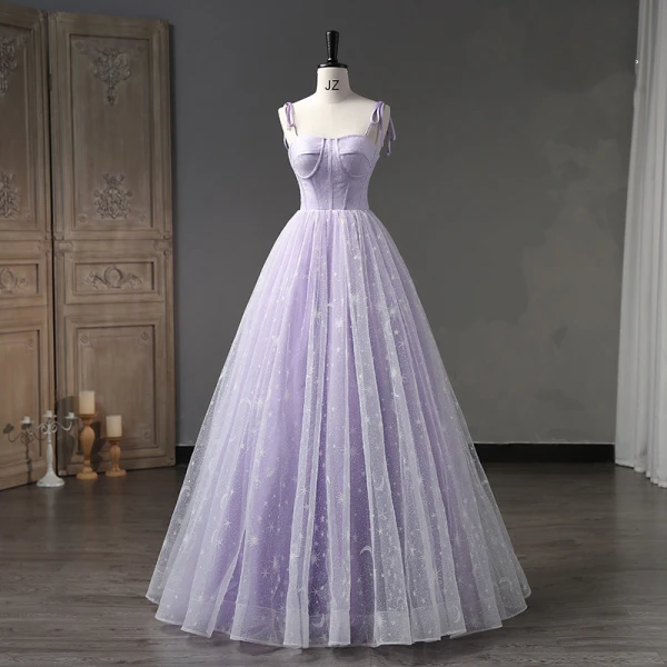 Chic / Belle Lavande Glitter Robe De Bal 2023 Robe Boule Bretelles Spaghetti Sans Manches Dos Nu Longue Promo Robe De Ceremonie