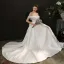 Fabulous Ivory Bow Flower Wedding Dresses 2021 Satin Sleeveless Off-The-Shoulder Outdoor / Garden Zipper Up Court Train A Line/ Princess Wedding Dresses