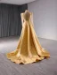 High-end Vintage / Retro Gold Sequins Trumpet / Mermaid Prom Dresses 2024 High Neck Long Sleeve Backless Sweep Train Prom Formal Dresses