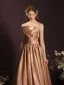 Sexy Khaki Satin Summer Evening Dresses 2023 A-Line / Princess Strapless Sleeveless Backless Bow Floor-Length / Long Evening Party Formal Dresses